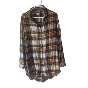 Jag Women's Size Medium Plaid Brown‎ Blue Button Tunic Top
